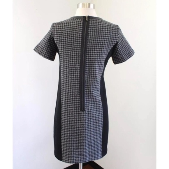 J.Crew Mixed Houndstooth Dress wool leather trim midi career office black gray 0 - Picture 3 of 11